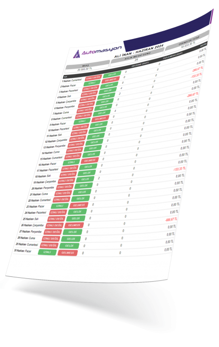 Oto servis takip programı Puantaj Raporu