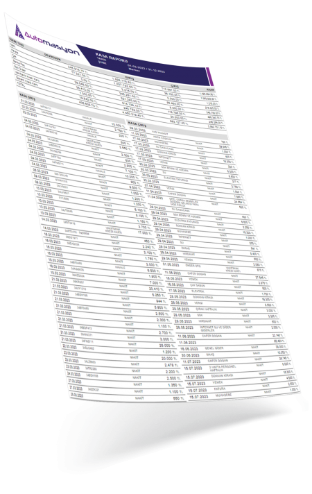 Oto servis takip programı Kasa Raporu