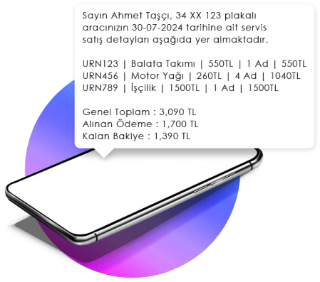 Oto servis takip programı Satış Bildirim SMS'i